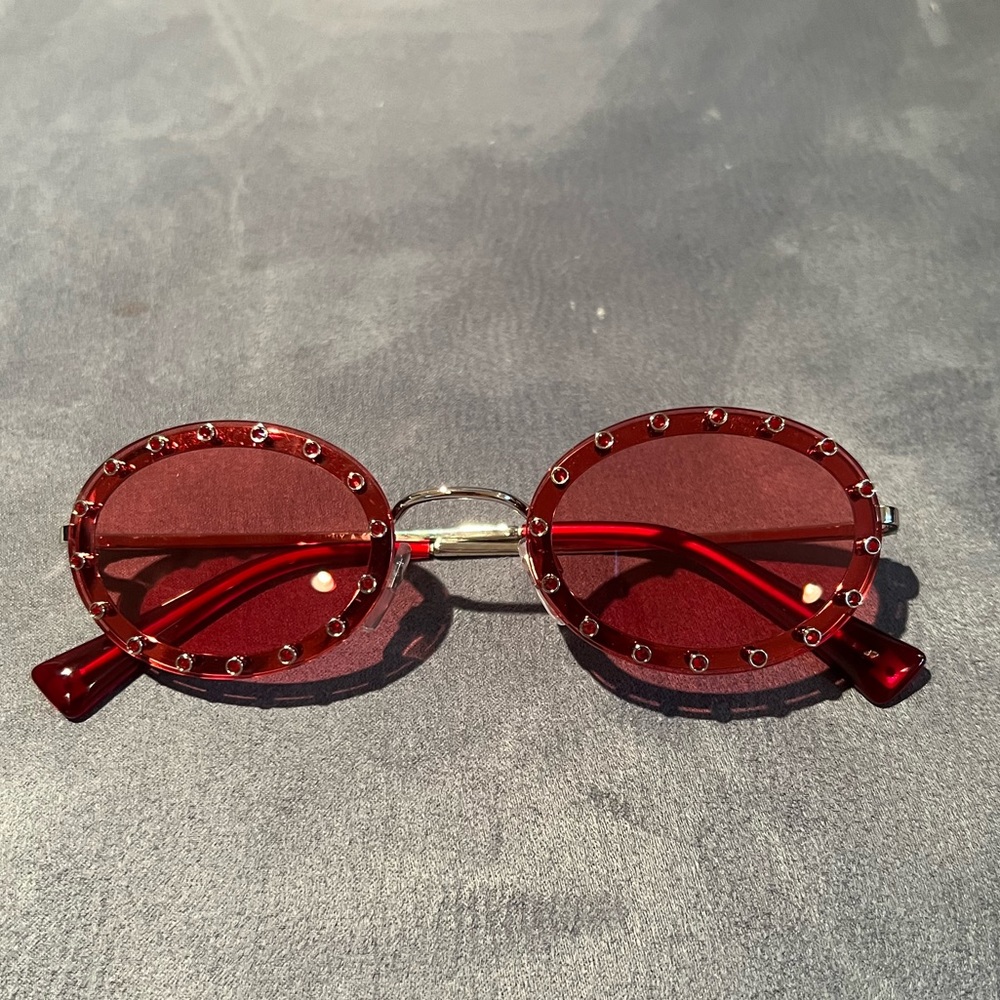 Valentino Red Oval Studded Sunglasses